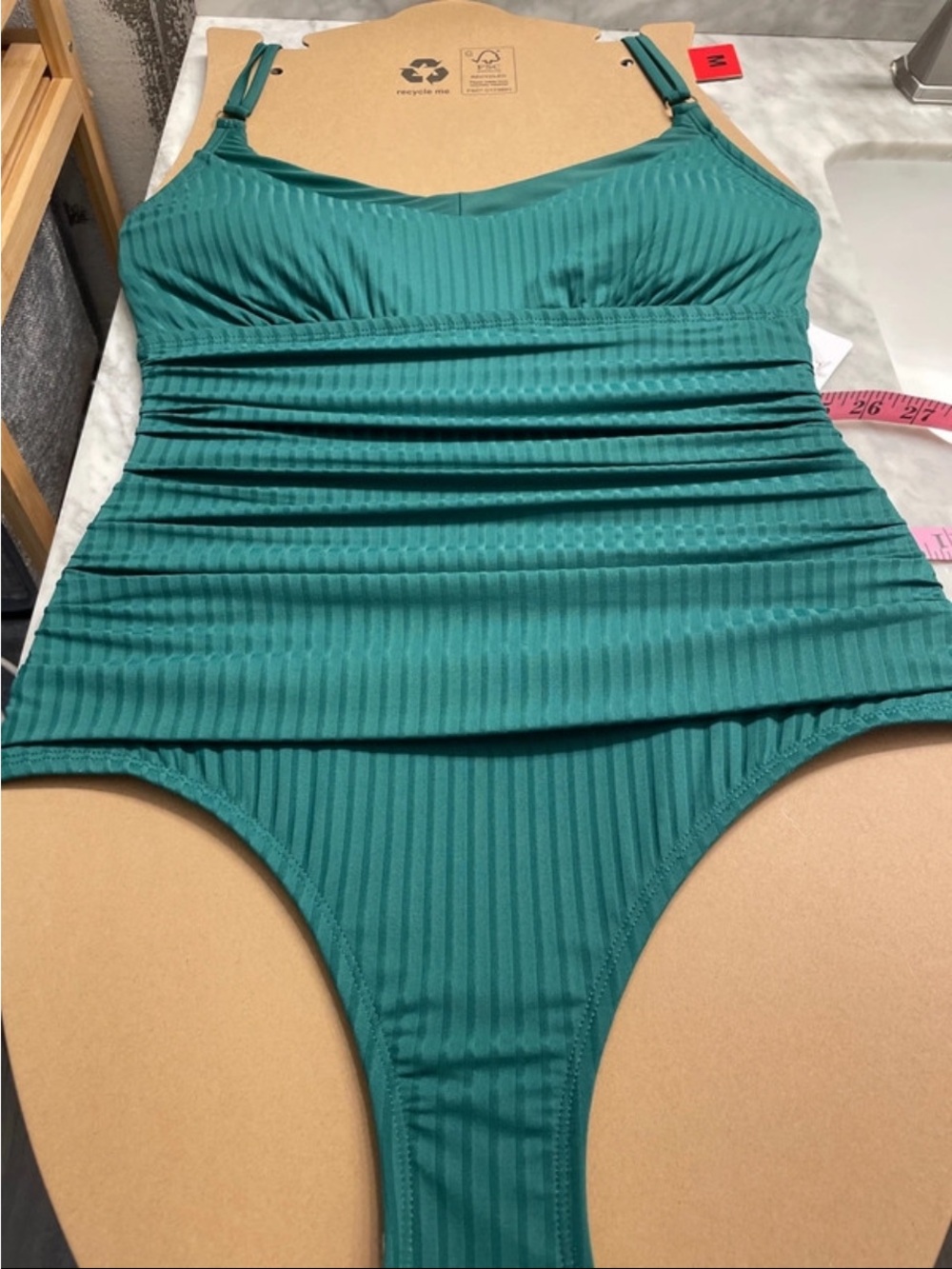 Deep Teal Ribbed One-Piece Swimsuit - Picture 4 of 11